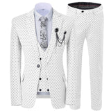 Three Pieces Men's Wedding Suit Three Pieces Dots Printed Slim Fit Notch Lapel Tuxedos Tailcoat Best Men Double Breasted Vest