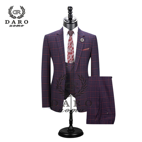 2020 DARO Mens Suit terno Slim Fit Casual one button Fashion Grid Blazer Side Vent Jacket and Pant for Wedding Party DR8038