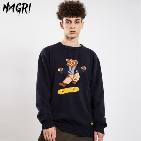 NAGRI Sweater Men Casual O-neck Pullover Streetwear Hip Hop Autumn Sweaters Graffiti Knitted Sweater Male Tops