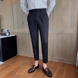 Fashion Men Business Dress Pants Solid Color Office Social Wedding Streetwear Casual Suit Pants Slim Fit Trousers Costume Homme
