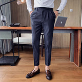 Fashion Men Business Dress Pants Solid Color Office Social Wedding Streetwear Casual Suit Pants Slim Fit Trousers Costume Homme