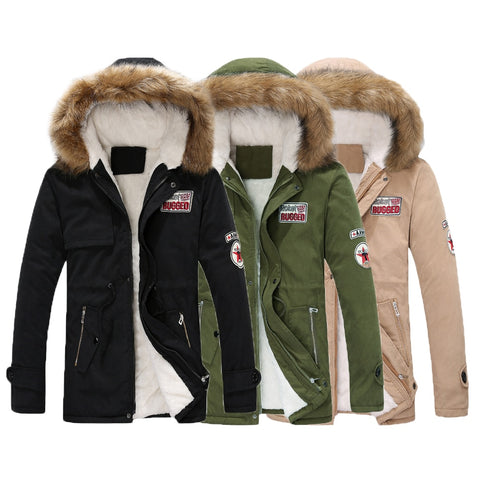 Mid-Long Parka Men Coats 2020 Winter Jacket Men Slim Thick Fur Collar Hooded Outwear Warm berber Fleece Coat Top Brand Clothing